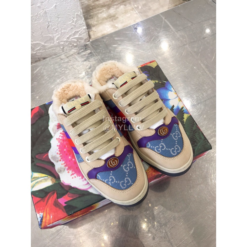 Gucci Winter Lamb Wool Casual Sneakers For Men And Women Blue