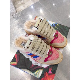 Gucci Winter Lamb Wool Casual Sneakers For Men And Women Pink