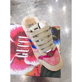 Gucci Winter Lamb Wool Casual Sneakers For Men And Women Pink