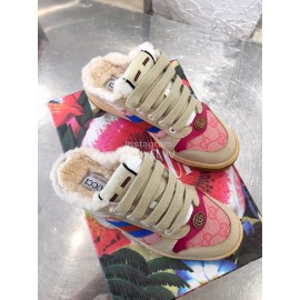 Gucci Winter Lamb Wool Casual Sneakers For Men And Women Pink