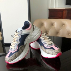 Gucci Classic Printed Leather Satin Sneakers For Women Pink