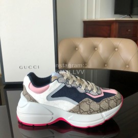 Gucci Classic Printed Leather Satin Sneakers For Women Pink