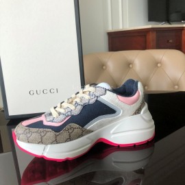 Gucci Classic Printed Leather Satin Sneakers For Women Pink