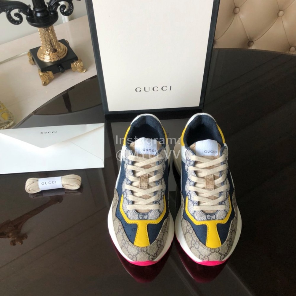Gucci Classic Printed Leather Satin Sneakers For Women Yellow