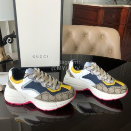 Gucci Classic Printed Leather Satin Sneakers For Women Yellow