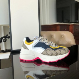 Gucci Classic Printed Leather Satin Sneakers For Women Yellow