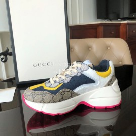 Gucci Classic Printed Leather Satin Sneakers For Women Yellow