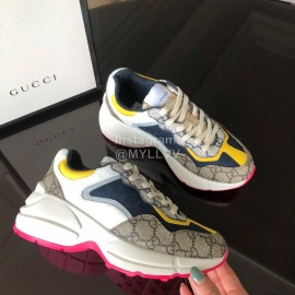 Gucci Classic Printed Leather Satin Sneakers For Women Yellow
