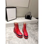 Gucci Autumn Winter New Mid Zipper Patent Leather Boots Red