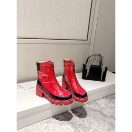 Gucci Autumn Winter New Mid Zipper Patent Leather Boots Red