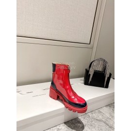Gucci Autumn Winter New Mid Zipper Patent Leather Boots Red