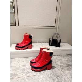 Gucci Autumn Winter New Mid Zipper Patent Leather Boots Red