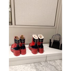 Gucci Autumn Winter New Mid Zipper Patent Leather Boots Red