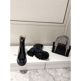 Gucci Autumn Winter New Mid Zipper Patent Leather Boots Black