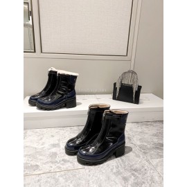 Gucci Autumn Winter New Mid Zipper Patent Leather Boots Black