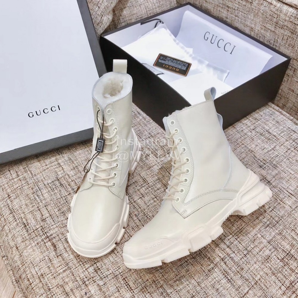 Gucci Winter Leather Retro Martin Boots For Women Beige