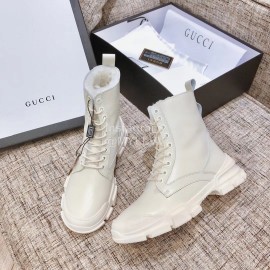 Gucci Winter Leather Retro Martin Boots For Women Beige