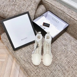 Gucci Winter Leather Retro Martin Boots For Women Beige