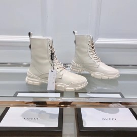 Gucci Winter Leather Retro Martin Boots For Women Beige