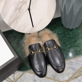Gucci Winter New Soft Leather Wool Slippers For Women Black