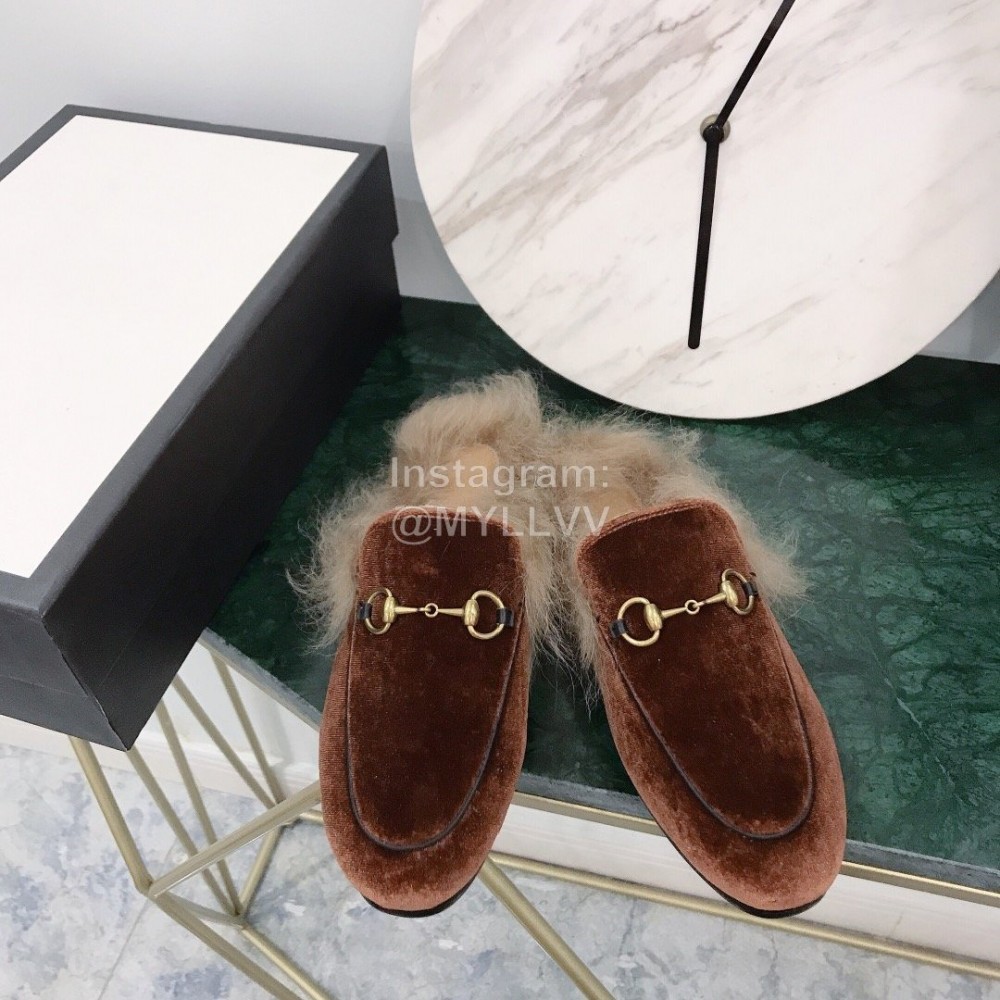Gucci Winter New Soft Velvet Wool Slippers For Women Brown