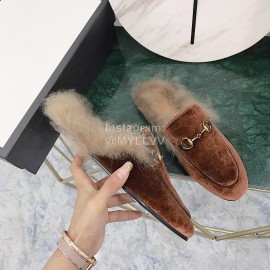 Gucci Winter New Soft Velvet Wool Slippers For Women Brown
