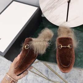 Gucci Winter New Soft Velvet Wool Slippers For Women Brown