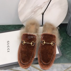 Gucci Winter New Soft Velvet Wool Slippers For Women Brown