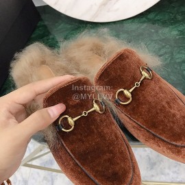 Gucci Winter New Soft Velvet Wool Slippers For Women Brown