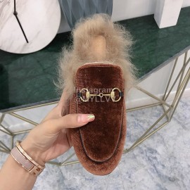 Gucci Winter New Soft Velvet Wool Slippers For Women Brown