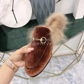 Gucci Winter New Soft Velvet Wool Slippers For Women Brown