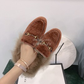 Gucci Winter New Soft Velvet Wool Slippers For Women Brown