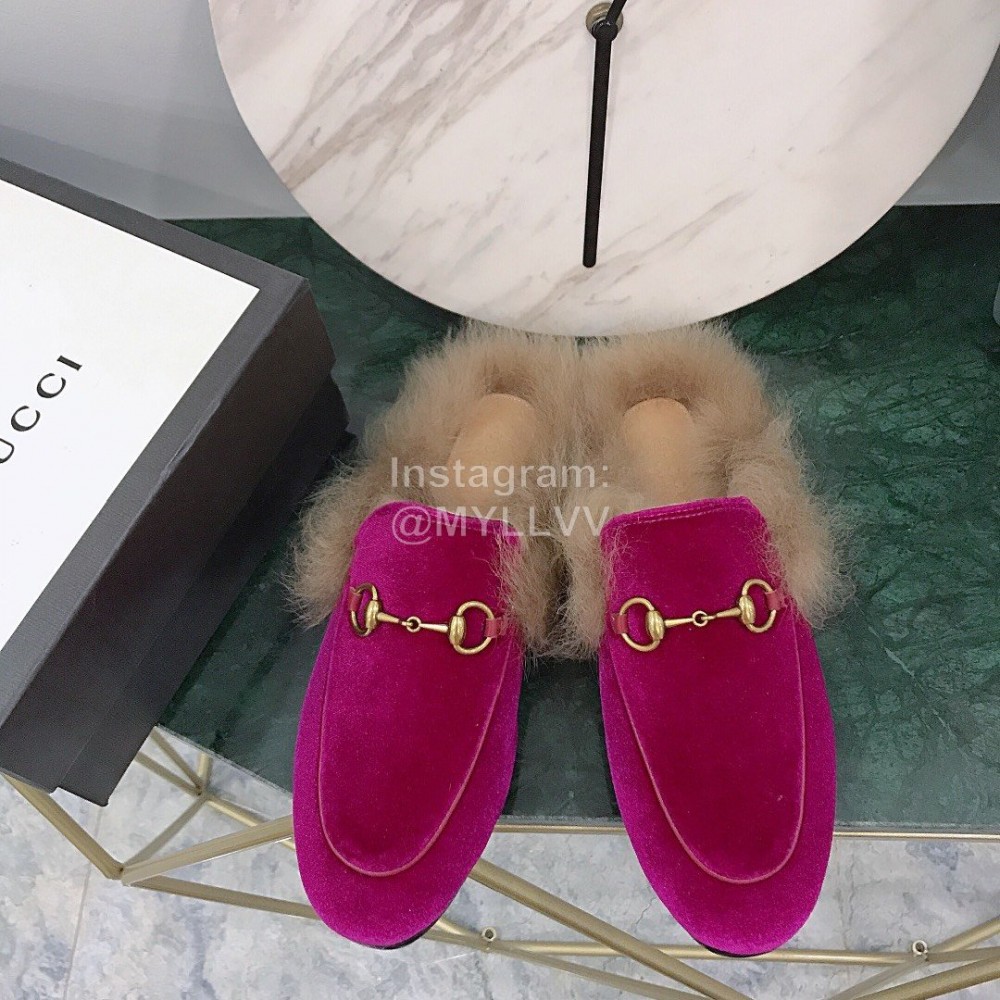 Gucci Winter New Soft Velvet Wool Slippers For Women Rose Red