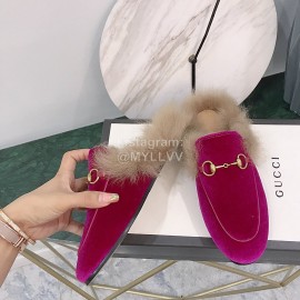 Gucci Winter New Soft Velvet Wool Slippers For Women Rose Red