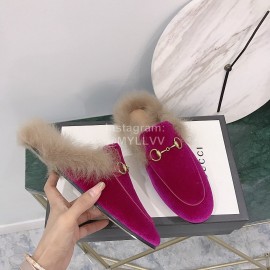 Gucci Winter New Soft Velvet Wool Slippers For Women Rose Red