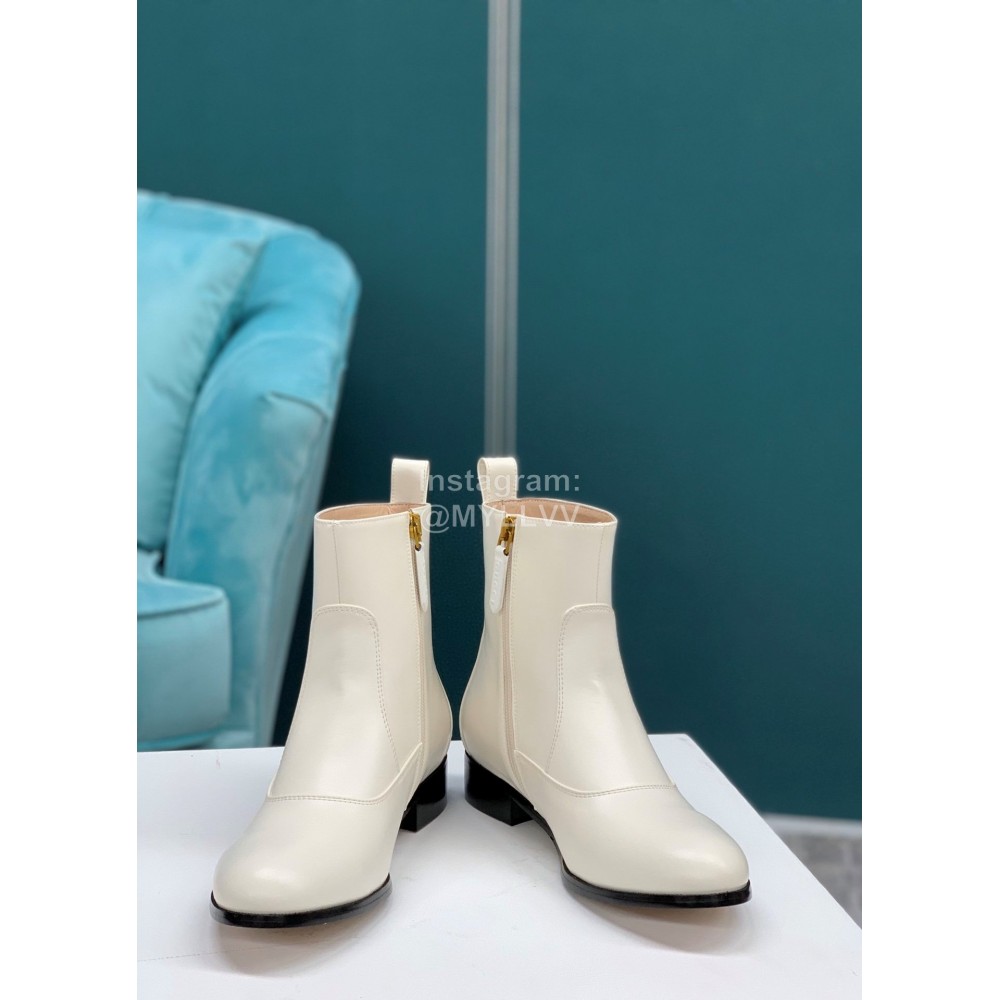Gucci Bee Embroidered Leather High Heeled Boots White
