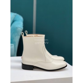 Gucci Bee Embroidered Leather High Heeled Boots White