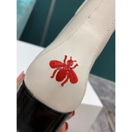 Gucci Bee Embroidered Leather High Heeled Boots White