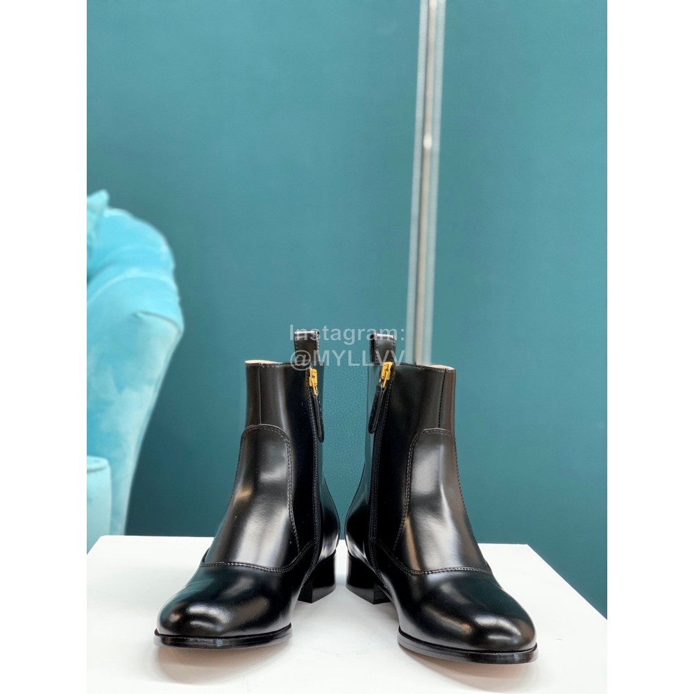 Gucci Bee Embroidered Leather High Heeled Boots Black