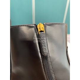 Gucci Bee Embroidered Leather High Heeled Boots Black