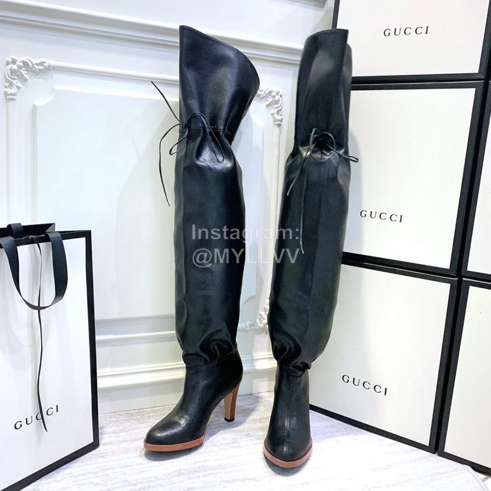 Gucci Black Leather High Heeled Boots For Women