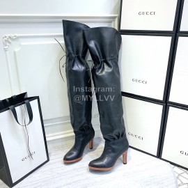 Gucci Black Leather High Heeled Boots For Women