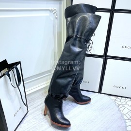Gucci Black Leather High Heeled Boots For Women