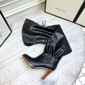 Gucci Black Leather High Heeled Boots For Women