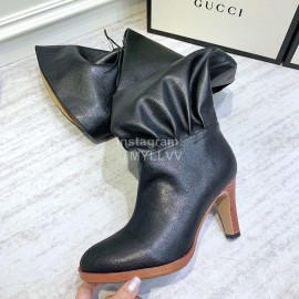 Gucci Black Leather High Heeled Boots For Women