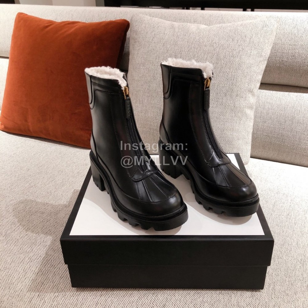 Gucci Winter Leather Wool High Heeled Boots For Women Black