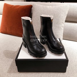 Gucci Winter Leather Wool High Heeled Boots For Women Black