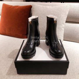 Gucci Winter Leather Wool High Heeled Boots For Women Black