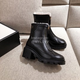 Gucci Winter Leather Wool High Heeled Boots For Women Black