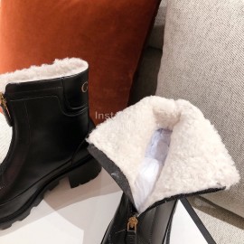 Gucci Winter Leather Wool High Heeled Boots For Women Black
